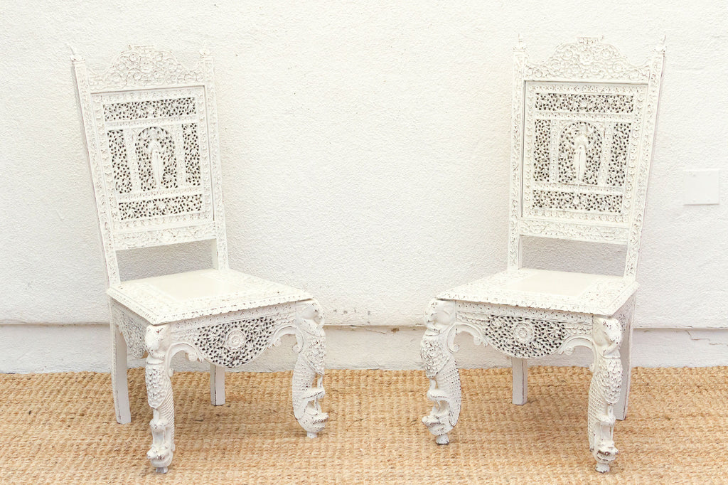 Pair of Beautifully Carved Anglo-Indian Chairs