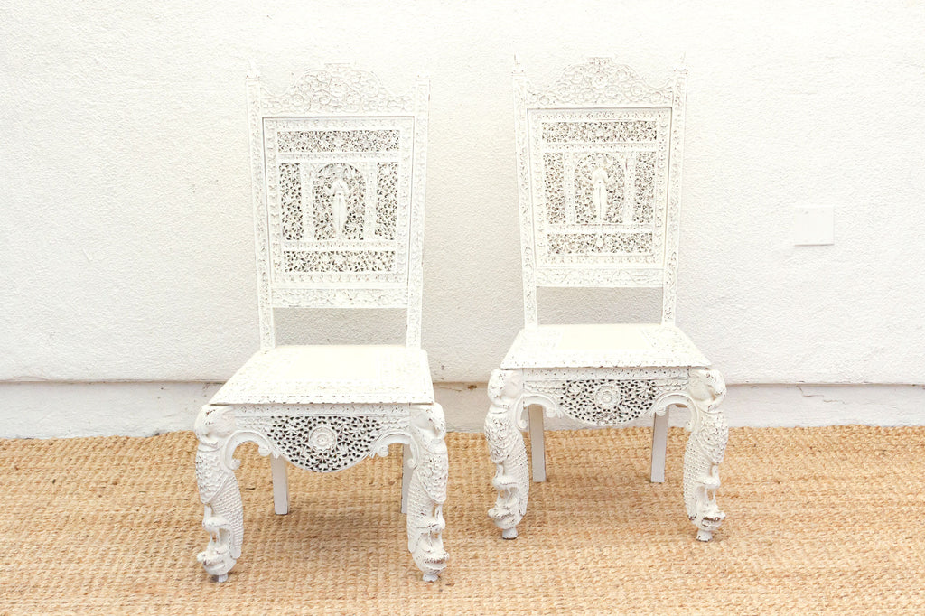 Pair of Beautifully Carved Anglo-Indian Chairs