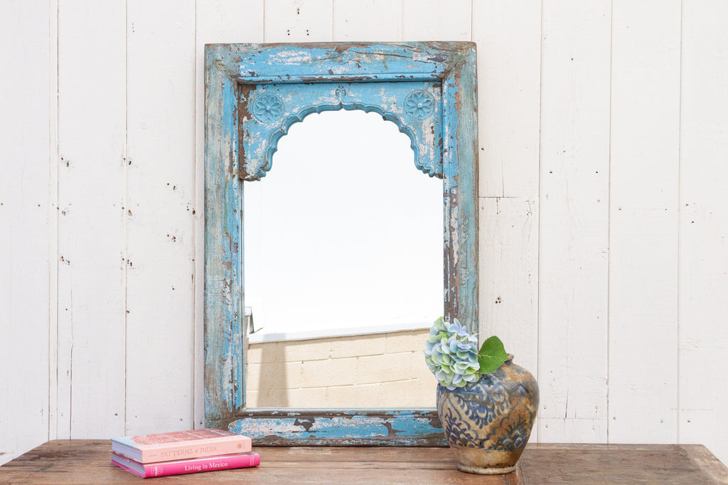 Blue Arched Frame Mirror