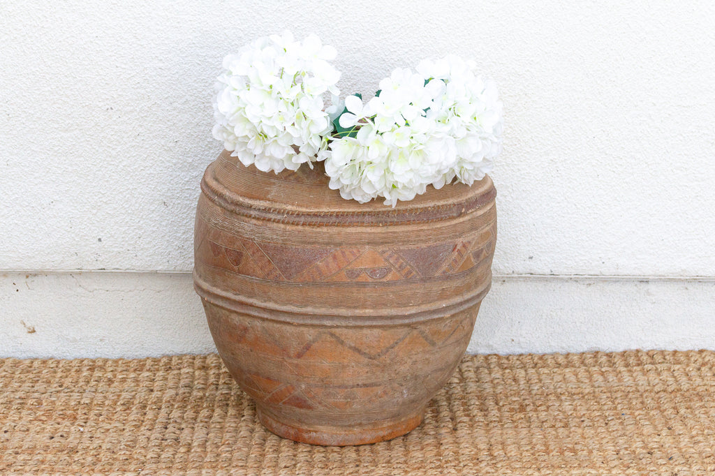 Hand- Etched African Terracotta Floor Planter