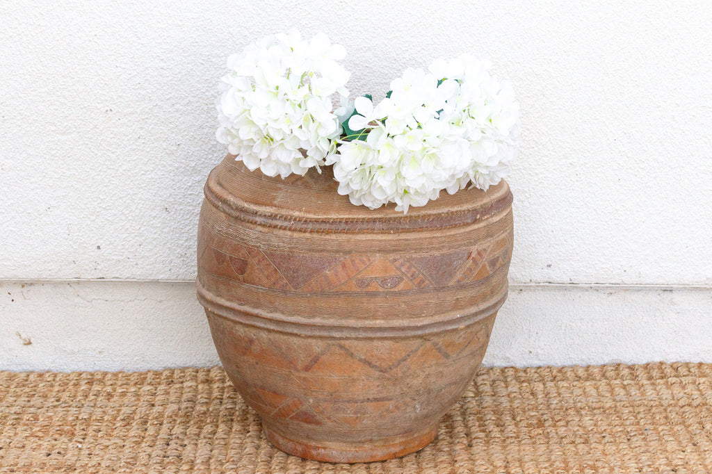 Hand- Etched African Terracotta Floor Planter