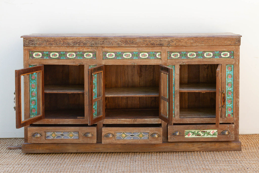Antique Indo-Portuguese Tile Colonial Sideboard