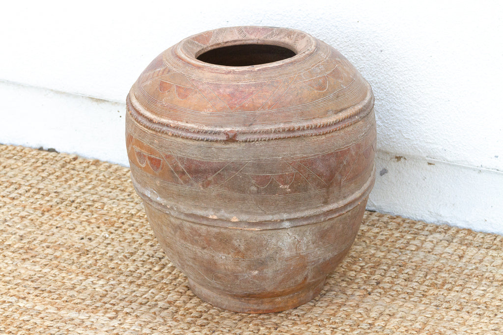 Hand- Etched African Terracotta Floor Planter