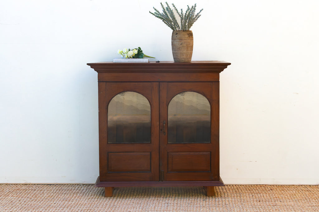 Antique Colonial Lift-Top Glass Malabar Cabinet