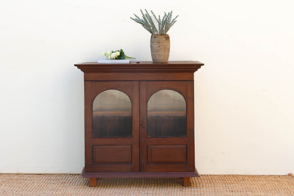 Antique Colonial Lift-Top Glass Malabar Cabinet
