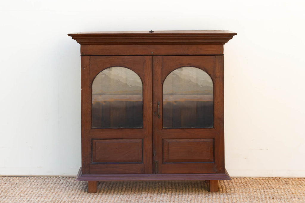 Antique Colonial Lift-Top Glass Malabar Cabinet