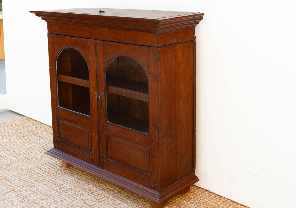 Antique Colonial Lift-Top Glass Malabar Cabinet