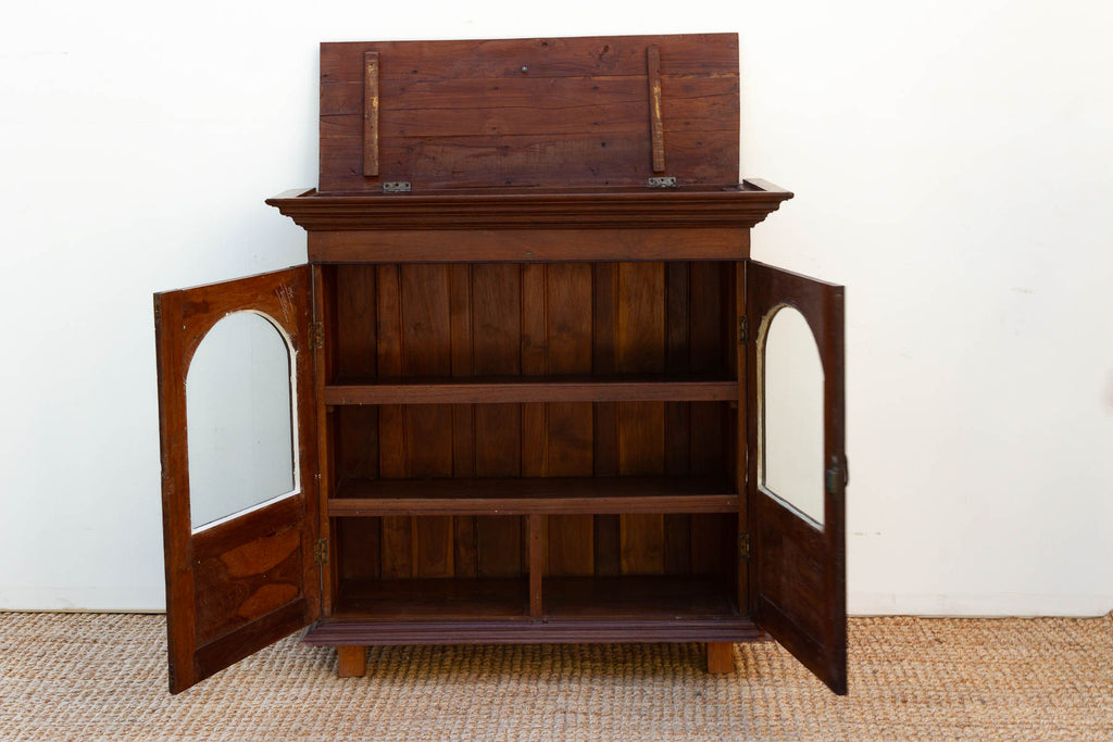 Antique Colonial Lift-Top Glass Malabar Cabinet