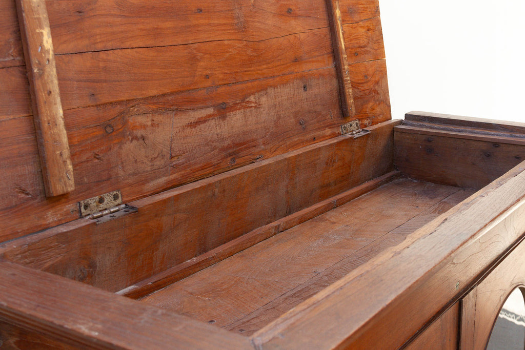 Antique Colonial Lift-Top Glass Malabar Cabinet