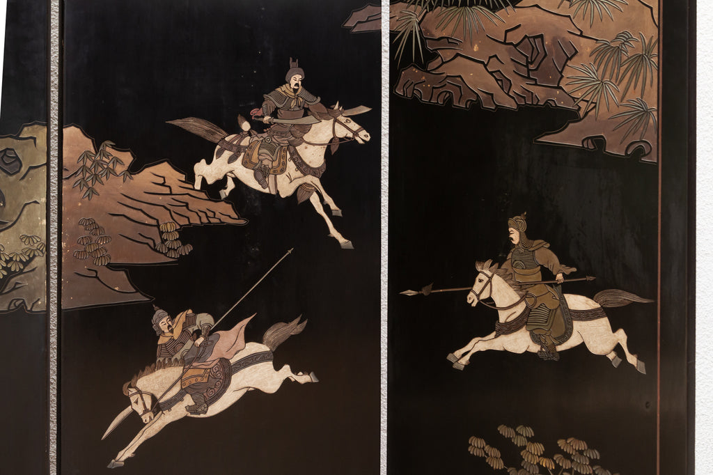 Elegant Six-Panel Black & Gold Lacquer Coromandel Screen (Trade)