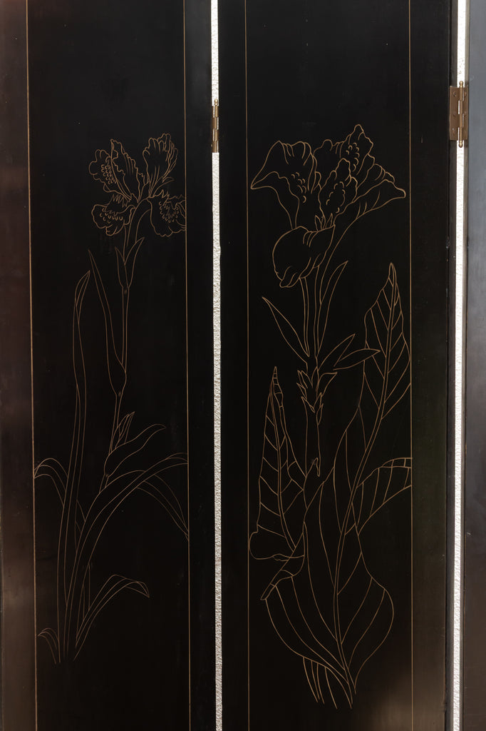 Elegant Six-Panel Black & Gold Lacquer Coromandel Screen (Trade)