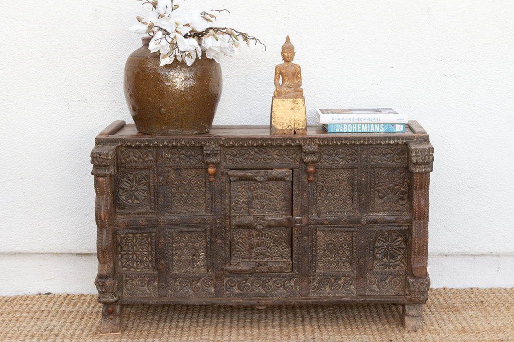 Finely Carved Antique Indian Damachiya Cabinet