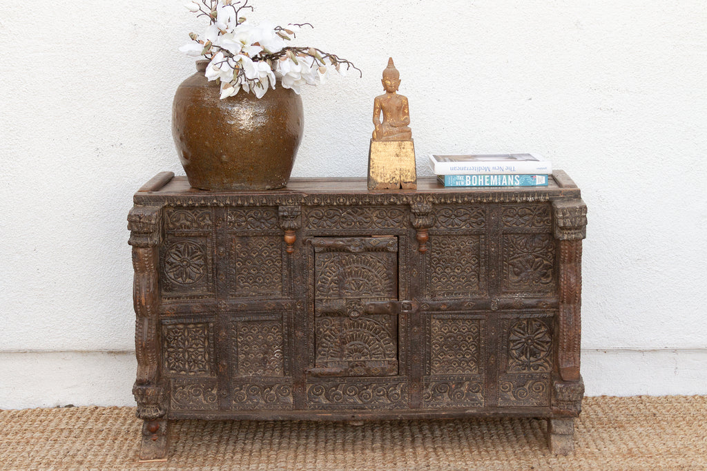 Finely Carved Antique Indian Damachiya Cabinet