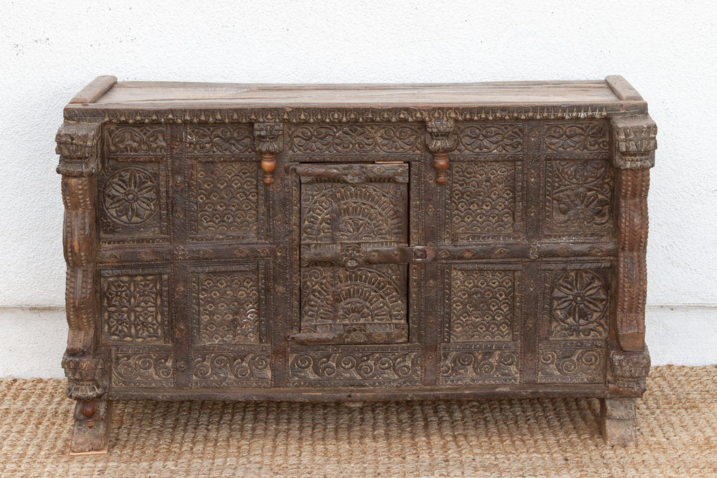 Finely Carved Antique Indian Damachiya Cabinet