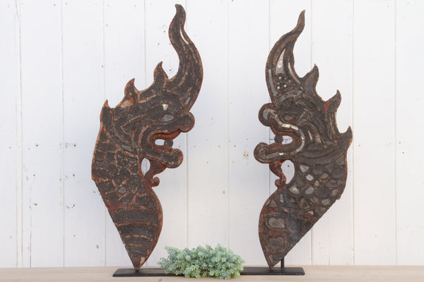 Pair of Rare Antique Naga Sculptures