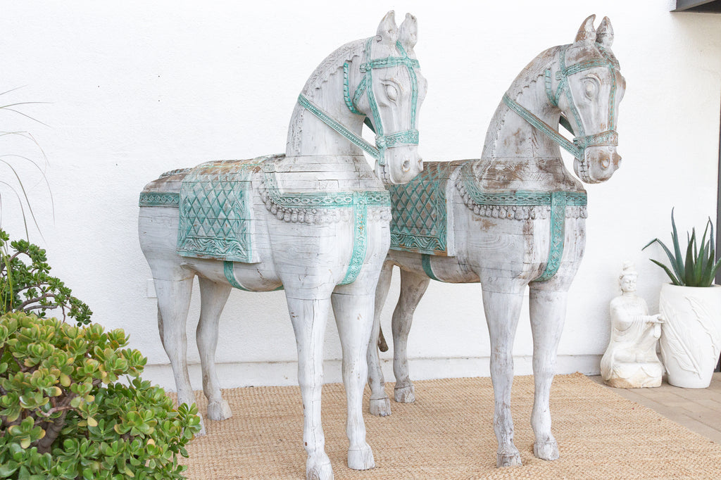 The Rajasthani Guardians, Pair of Indian Ceremonial Wood Horses