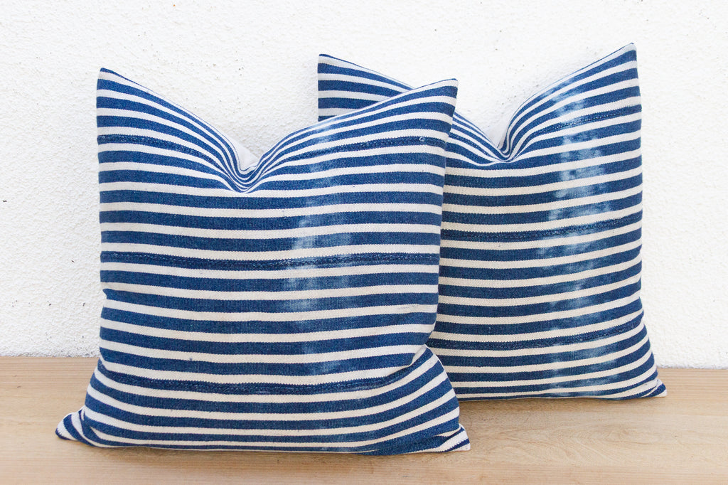 Coastal Stripe, Pair of Vintage Indigo Striped Pillows