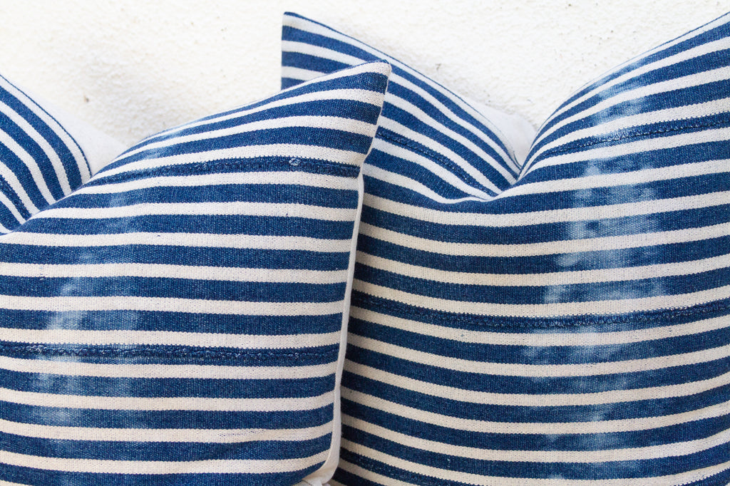 Coastal Stripe, Pair of Vintage Indigo Striped Pillows