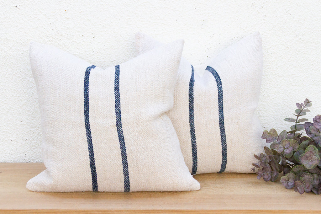 Pair of Antique French Grain Sack Linen Pillows