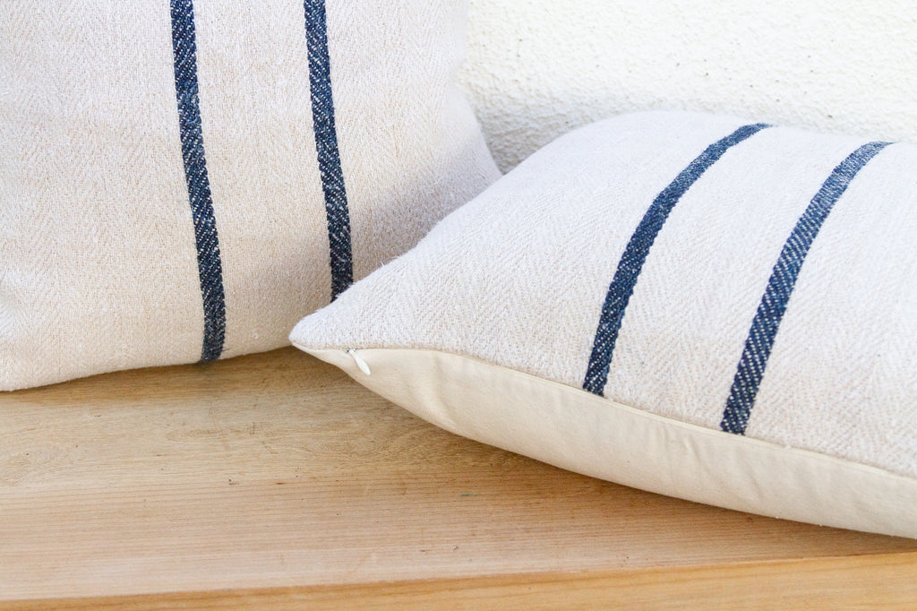 Pair of Antique French Grain Sack Linen Pillows