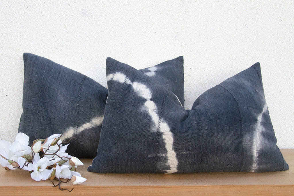 A Shibori Cloud, Vintage Stone Indigo Lumbar Pillows