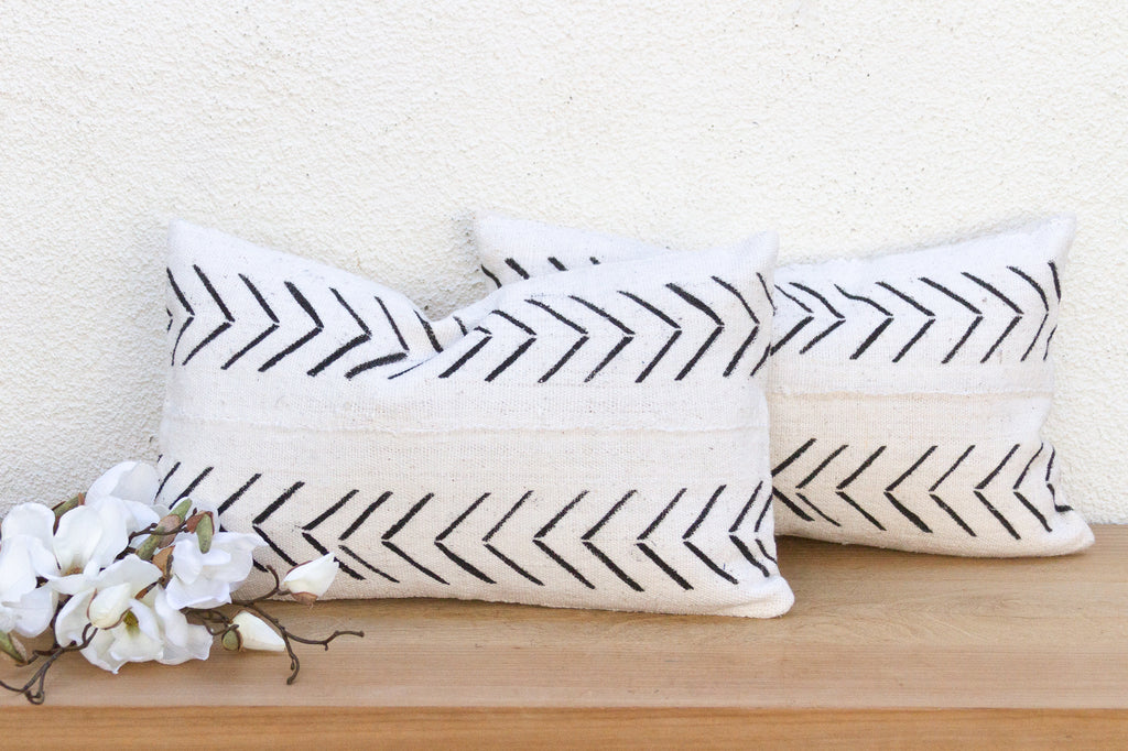 Tribal Chevron African Mudcloth Lumbar Pillows, Set of 2