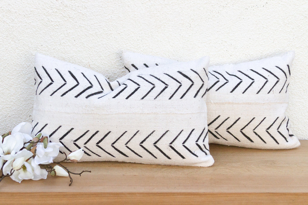 Tribal Chevron African Mudcloth Lumbar Pillows, Set of 2