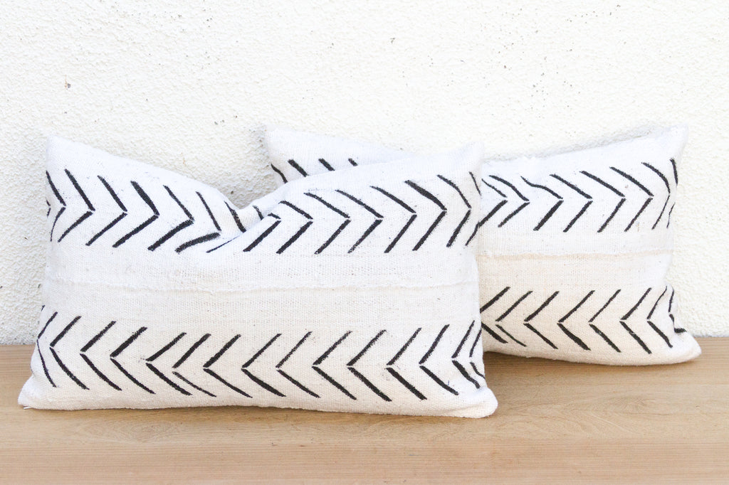 Tribal Chevron African Mudcloth Lumbar Pillows, Set of 2