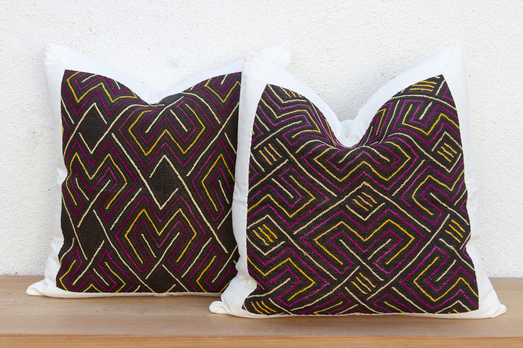 Ancestral Maze, Pair of Large African Kuba Cloth Pillows