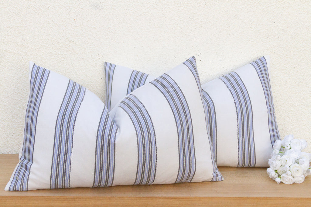 Vintage French Farmhouse Stripe Lumbar Pillows, A Pair