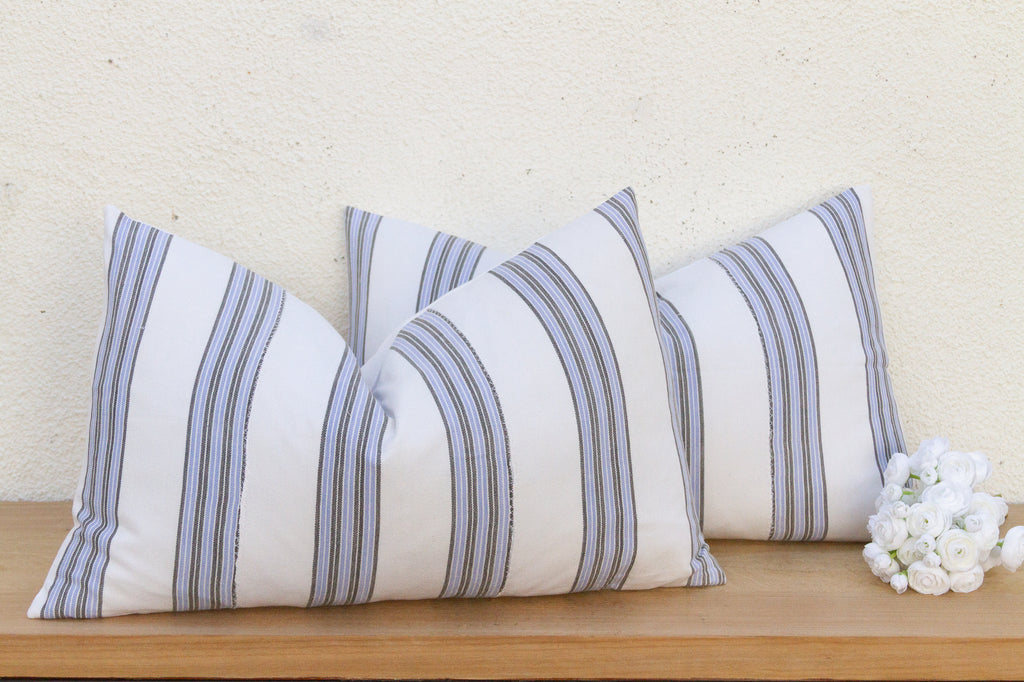 Vintage French Farmhouse Stripe Lumbar Pillows, A Pair