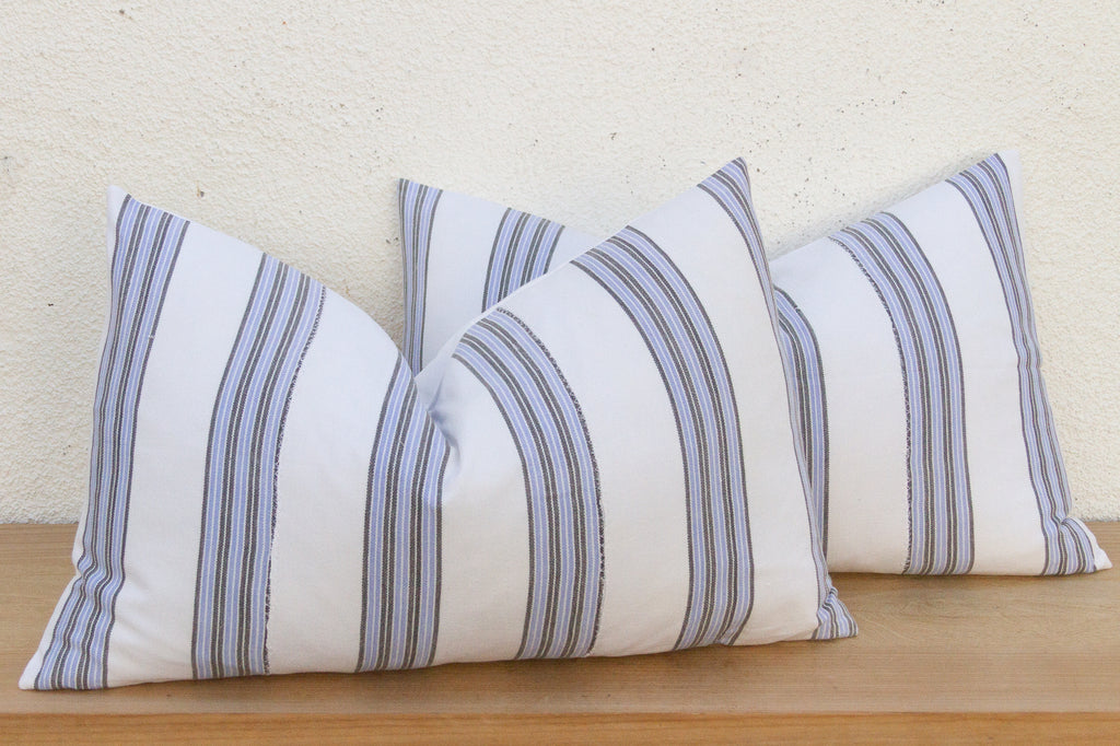 Vintage French Farmhouse Stripe Lumbar Pillows, A Pair