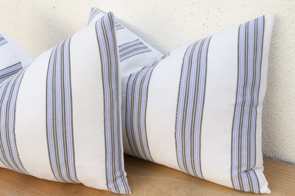 Vintage French Farmhouse Stripe Lumbar Pillows, A Pair