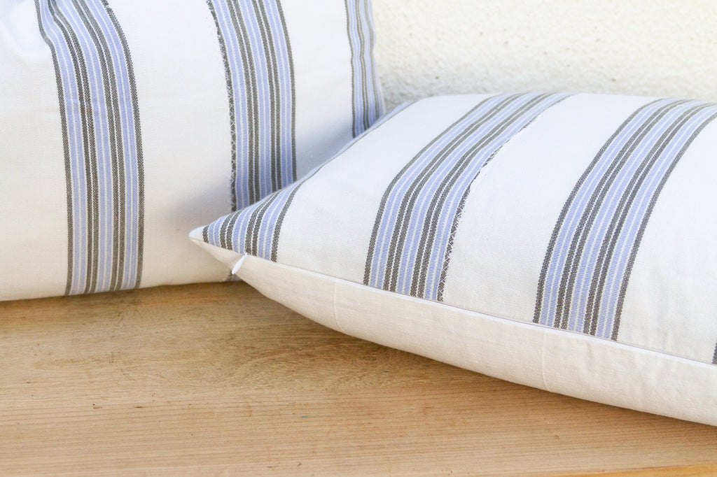 Vintage French Farmhouse Stripe Lumbar Pillows, A Pair