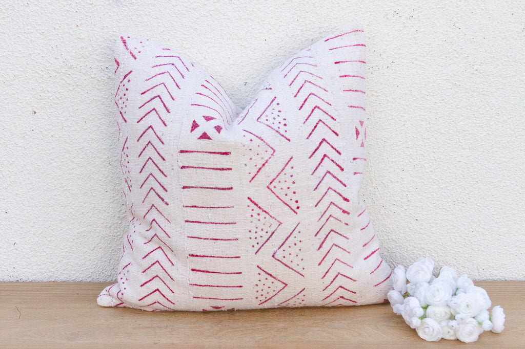 Crimson & White African Tribal Mudcloth Pillow