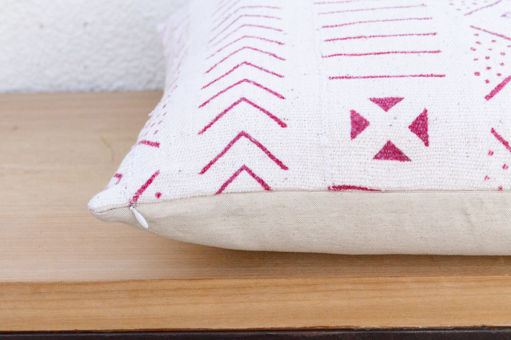 Crimson & White African Tribal Mudcloth Pillow