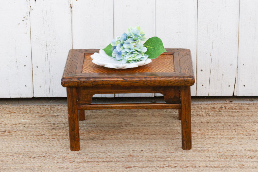 Small Antique Provincial Wood Rattan Tea Table