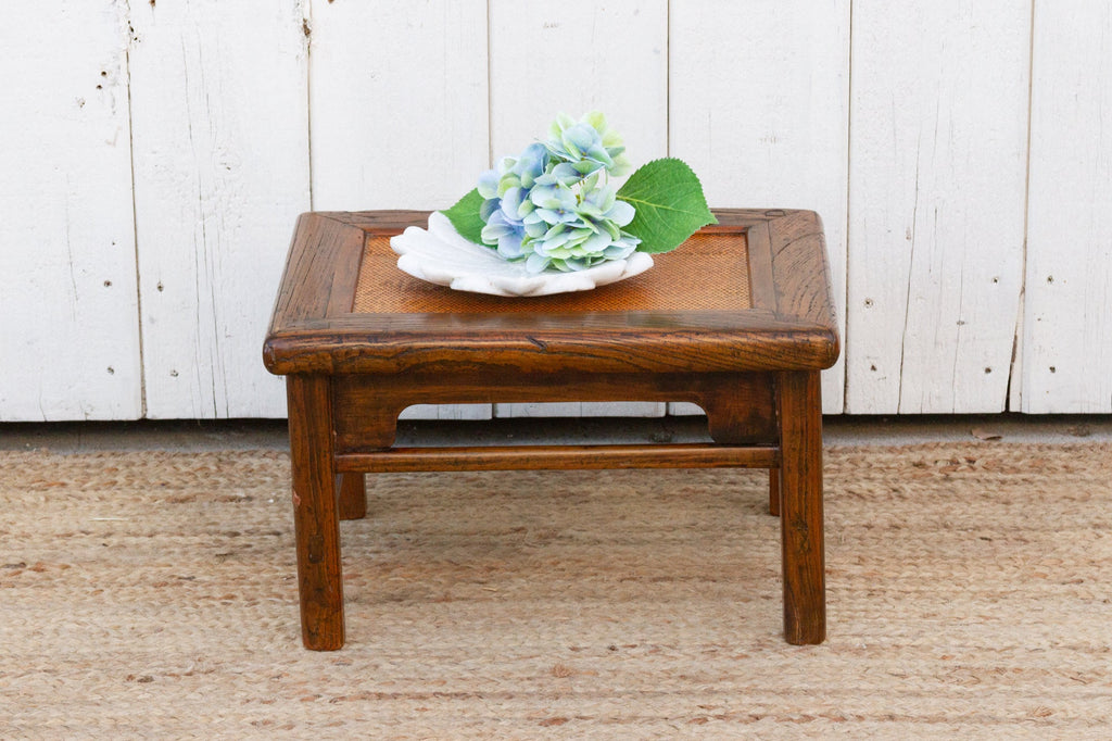 Small Antique Provincial Wood Rattan Tea Table