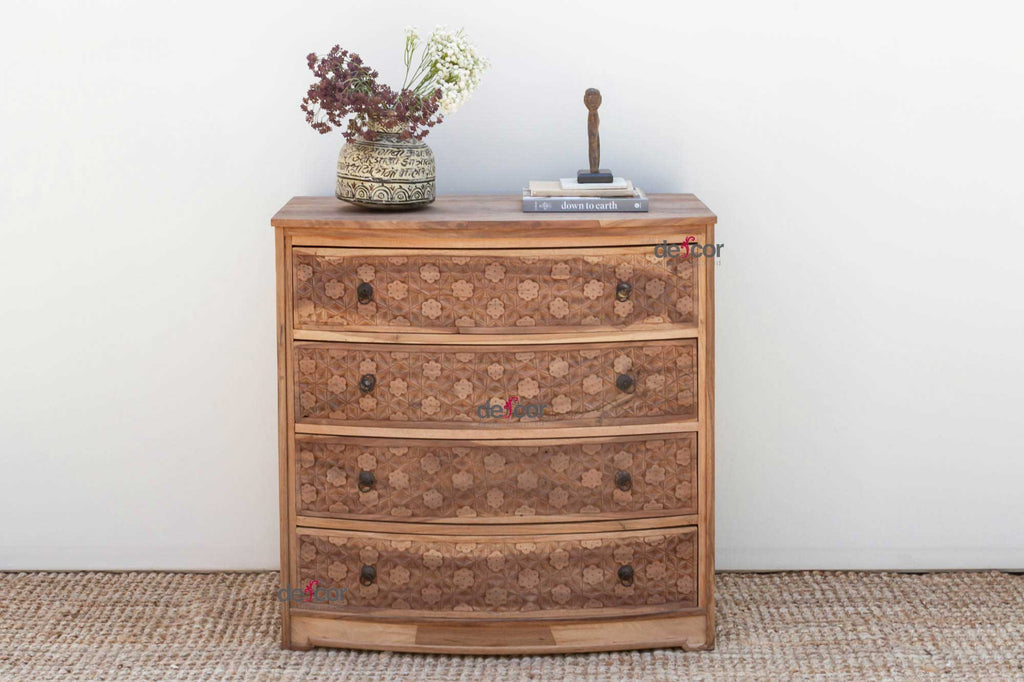 Handsome Reclaimed Teak Carved Bow Dresser DE-COR | Globally Inspired Handsome Reclaimed Teak Carved Bow Dresser DE-COR | Globally Inspired