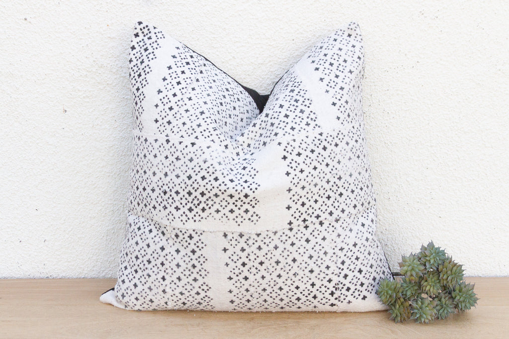 Black & White Vintage Mudcloth Mosaic African Pillow