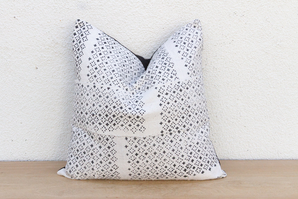 Black & White Vintage Mudcloth Mosaic African Pillow