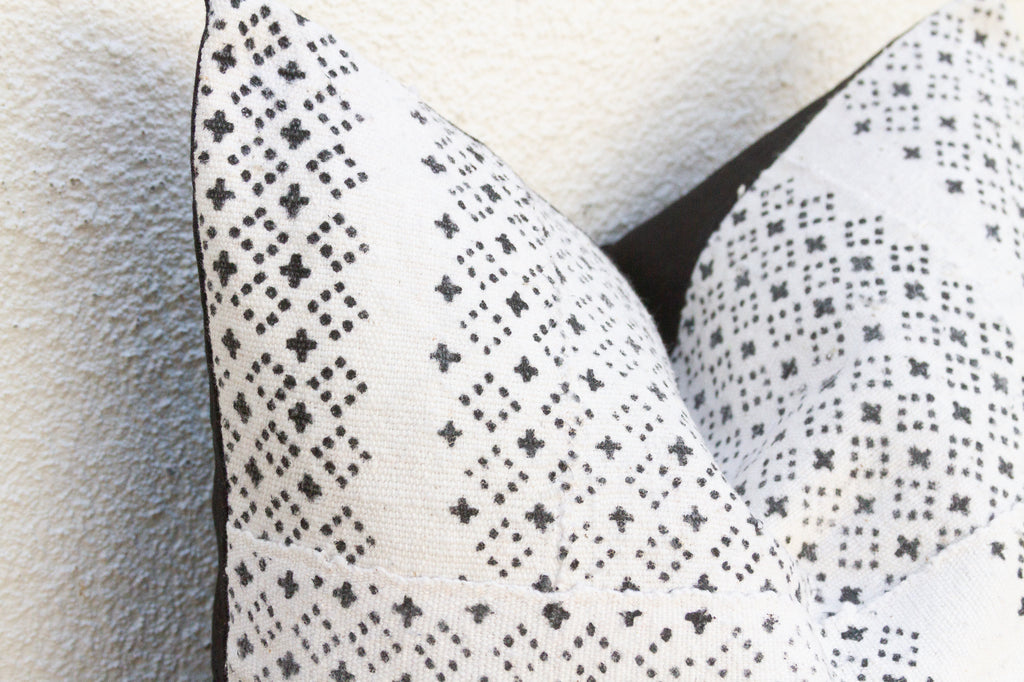 Black & White Vintage Mudcloth Mosaic African Pillow
