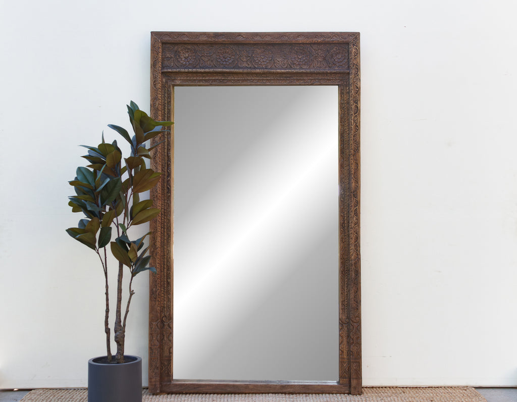 Open Lotus Monumental Antique Floor Mirror