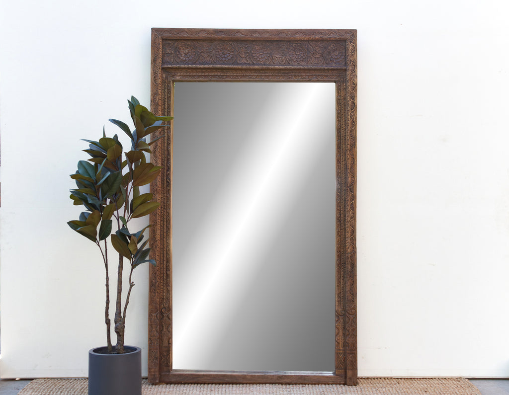 Open Lotus Monumental Antique Floor Mirror