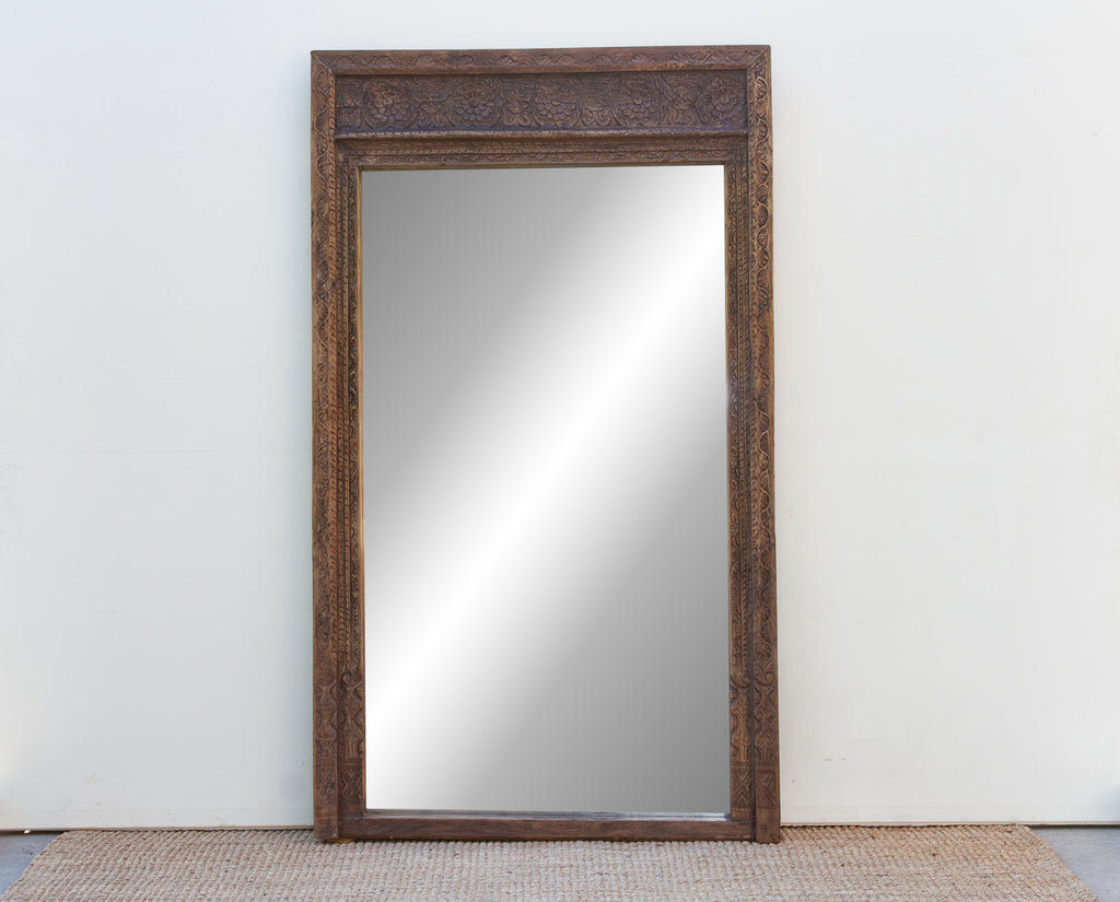 Open Lotus Monumental Antique Floor Mirror