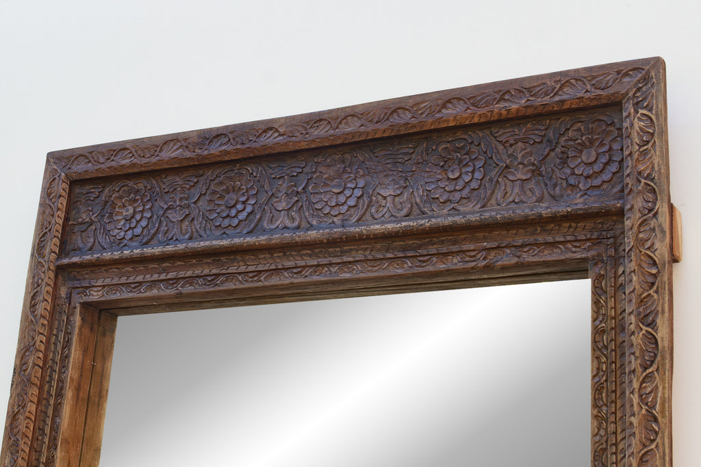 Open Lotus Monumental Antique Floor Mirror