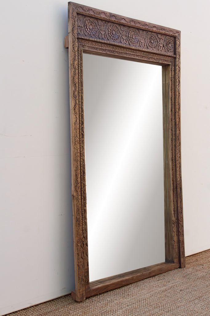 Open Lotus Monumental Antique Floor Mirror