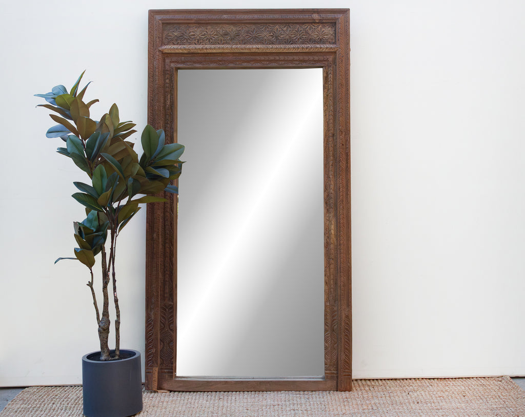 Antique Diamond Rosette Carved Floor Mirror (Trade)