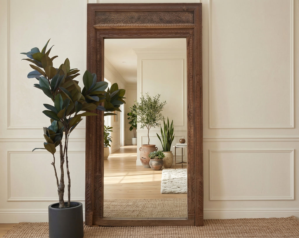 Antique Diamond Rosette Carved Floor Mirror (Trade)