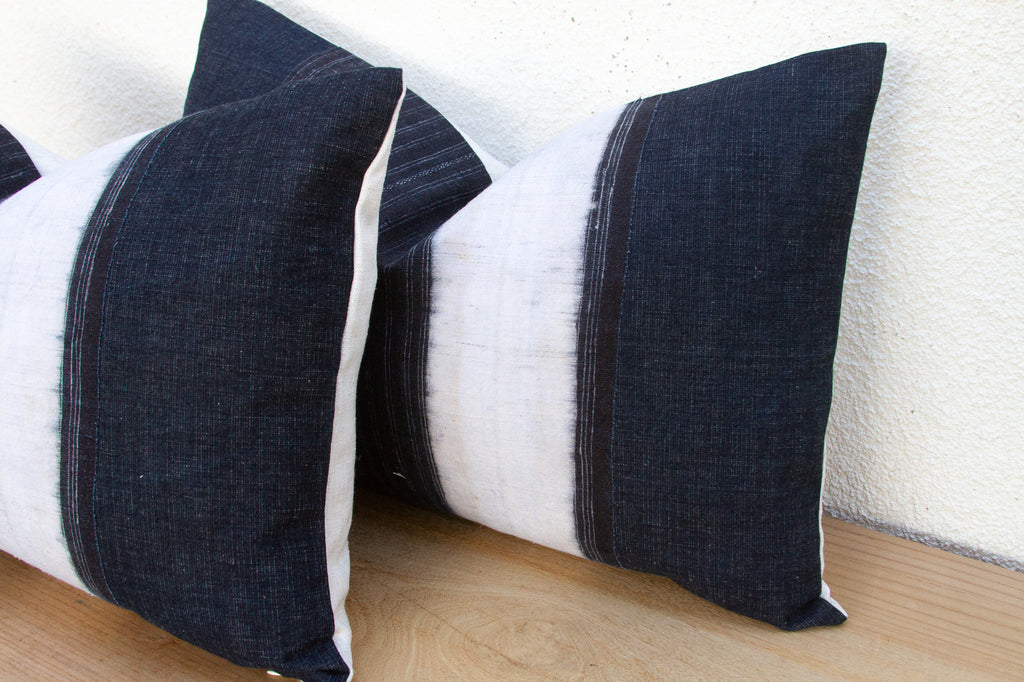 Indigo & White Vintage Hmong Lumbar Pillows, Pair